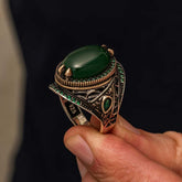 Silver Green Agate Stone Men's Ring